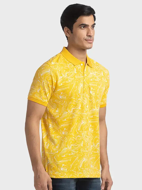 Colorplus Men Yellow Tailored Fit Stripe Cotton T-Shirt