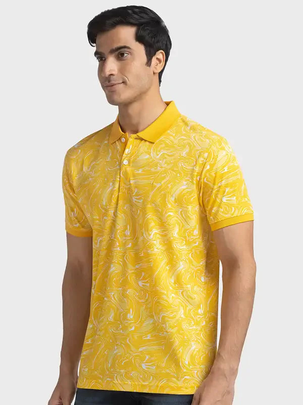 Colorplus Men Yellow Tailored Fit Stripe Cotton T-Shirt