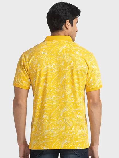 Colorplus Men Yellow Tailored Fit Stripe Cotton T-Shirt