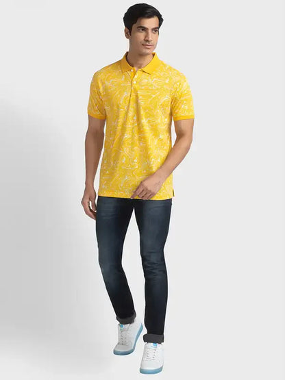 Colorplus Men Yellow Tailored Fit Stripe Cotton T-Shirt