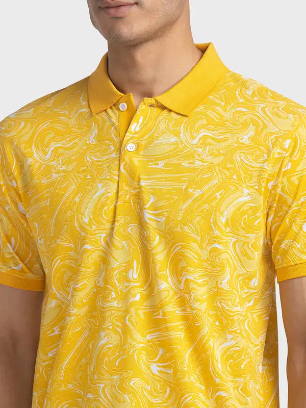 Colorplus Men Yellow Tailored Fit Stripe Cotton T-Shirt