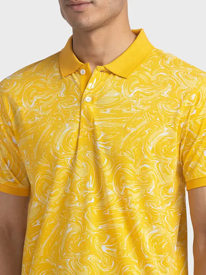 Colorplus Men Yellow Tailored Fit Stripe Cotton T-Shirt