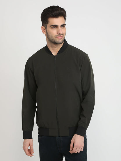 Colorplus Men Green Solid Regular Fit Nylon Blend Full Sleeve Jacket