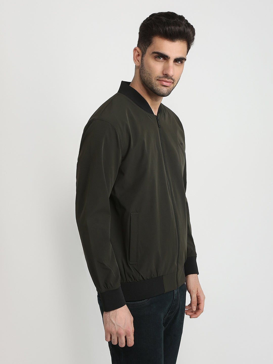 Colorplus Men Green Solid Regular Fit Nylon Blend Full Sleeve Jacket