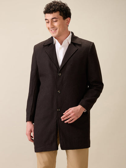 Colorplus Men Brown Solid Regular Fit Wool Blend Full Sleeve Jacket