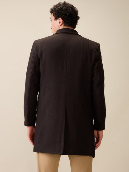Colorplus Men Brown Solid Regular Fit Wool Blend Full Sleeve Jacket