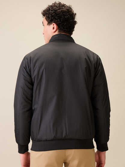 Colorplus Men Black Solid Regular Fit Polyester Full Sleeve Jacket