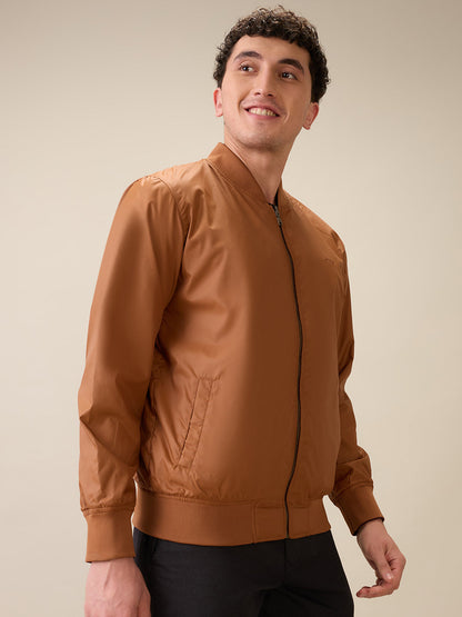 Colorplus Men Maroon Solid Regular Fit Polyester Full Sleeve Jacket