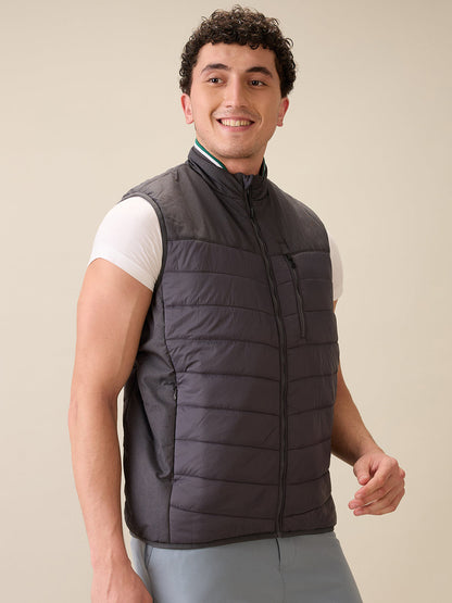 Colorplus Men Grey Solid Regular Fit Polyester Sleeveless Jacket
