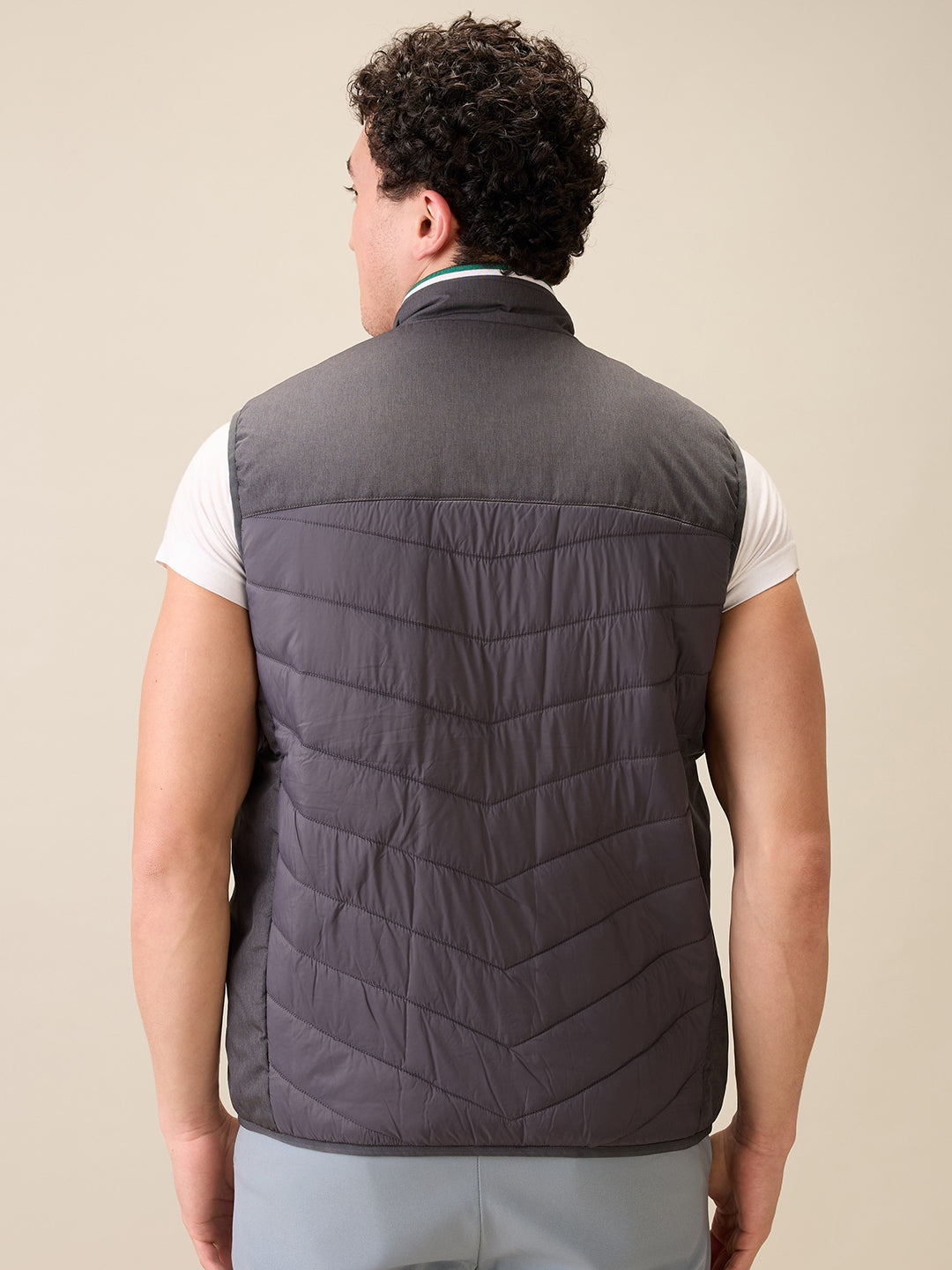 Colorplus Men Grey Solid Regular Fit Polyester Sleeveless Jacket