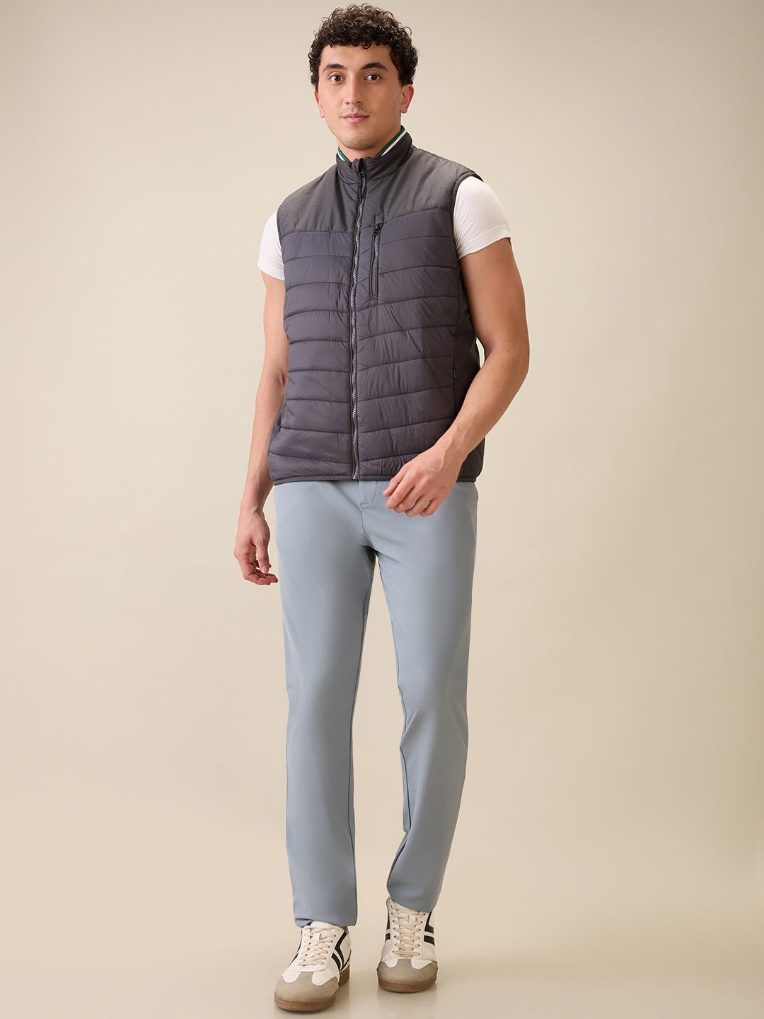 Colorplus Men Grey Solid Regular Fit Polyester Sleeveless Jacket