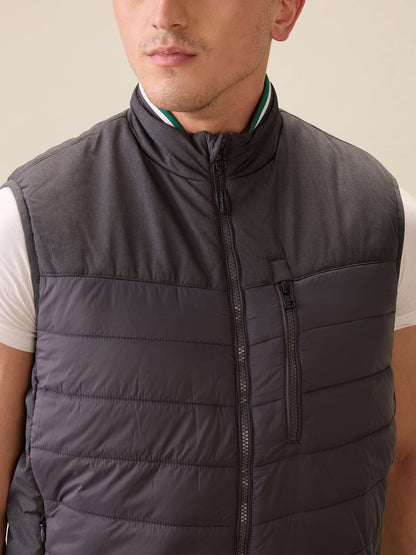 Colorplus Men Grey Solid Regular Fit Polyester Sleeveless Jacket