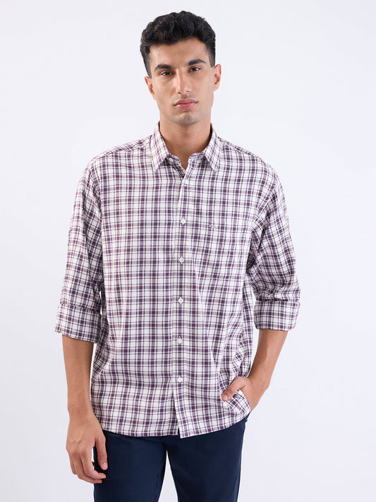 Colorplus Men Purple Checks Comfort Fit Cotton Blend Full Sleeve Casual Shirt