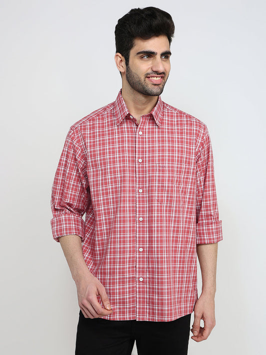 Colorplus Men Red Checks Comfort Fit Cotton Full Sleeve Casual Shirt
