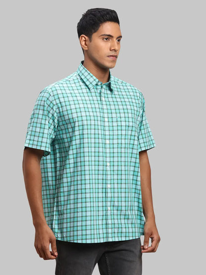 Men Green Classic Fit Checks Cotton Half Sleeve Shirts