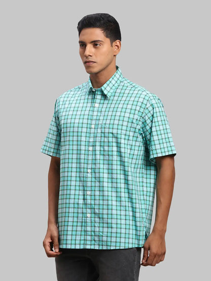 Men Green Classic Fit Checks Cotton Half Sleeve Shirts