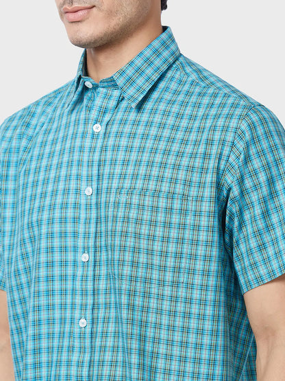Colorplus Men Green Checks Classic Fit Cotton Casual Shirt