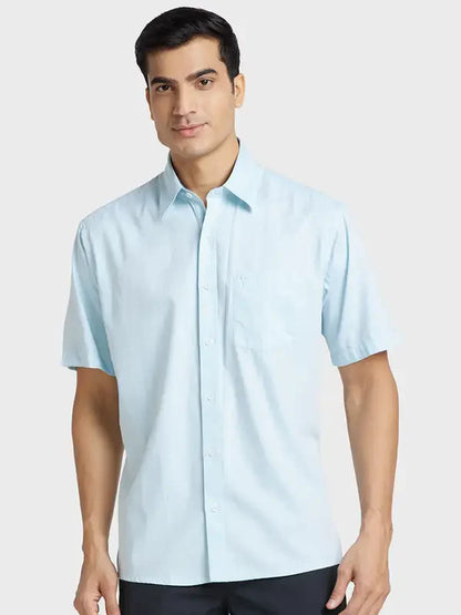 Men Blue Classic Fit Solid Cotton Half Sleeve Shirts