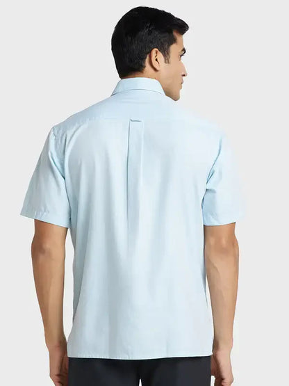 Men Blue Classic Fit Solid Cotton Half Sleeve Shirts
