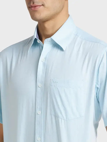 Men Blue Classic Fit Solid Cotton Half Sleeve Shirts