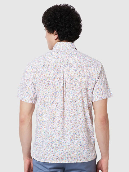 Men White Classic Fit Print Cotton Half Sleeve Shirts