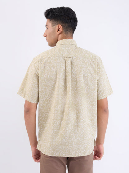 Colorplus Men Khaki Printed Comfort Fit Cotton Half Sleeve Casual Shirt