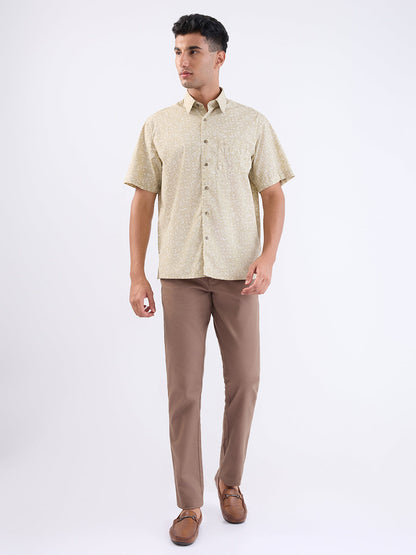 Colorplus Men Khaki Printed Comfort Fit Cotton Half Sleeve Casual Shirt