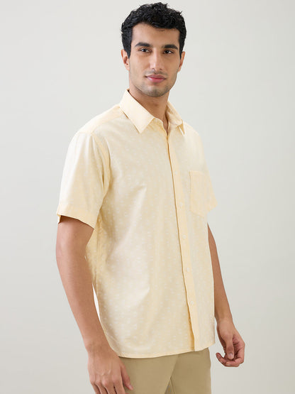 Colorplus Men Yellow Printed Comfort Fit Cotton Half Sleeve Casual Shirt