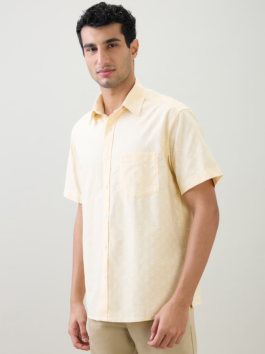 Colorplus Men Yellow Printed Comfort Fit Cotton Half Sleeve Casual Shirt