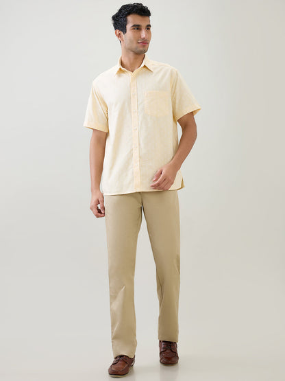 Colorplus Men Yellow Printed Comfort Fit Cotton Half Sleeve Casual Shirt
