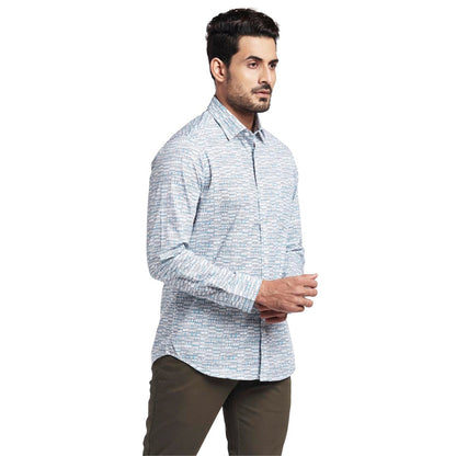 Men Blue Contemporary Fit Print Cotton Full Sleeve Shirts