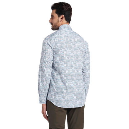 Men Blue Contemporary Fit Print Cotton Full Sleeve Shirts