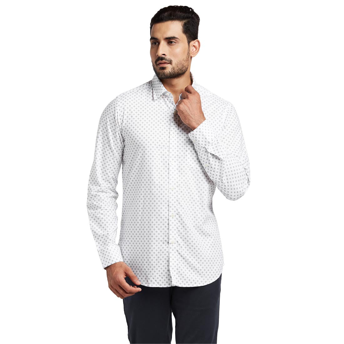 Men Blue Contemporary Fit Print Cotton Full Sleeve Shirts