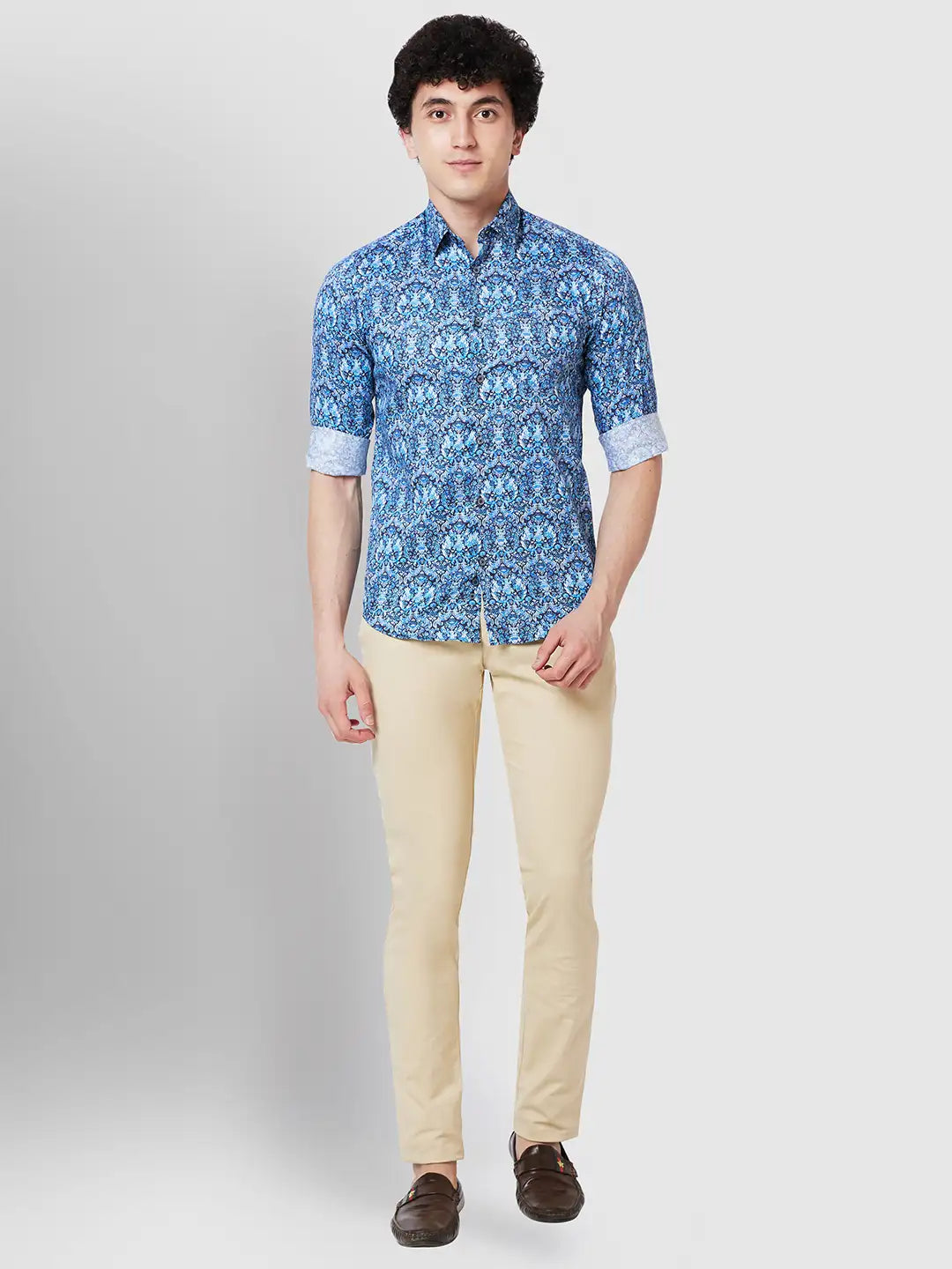 Men Blue Contemporary Fit Print Cotton Full Sleeve Shirts