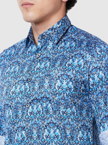 Men Blue Contemporary Fit Print Cotton Full Sleeve Shirts