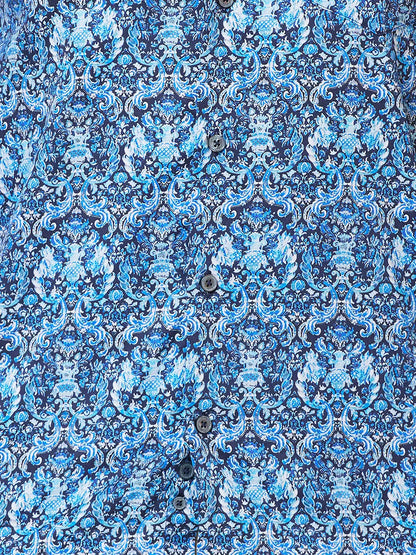 Men Blue Contemporary Fit Print Cotton Full Sleeve Shirts