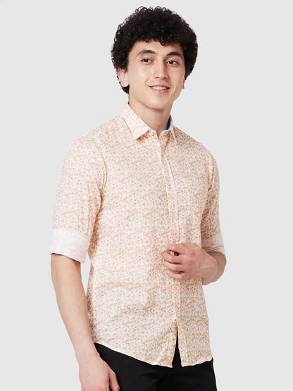 Men Yellow Contemporary Fit Print Cotton Full Sleeve Shirts