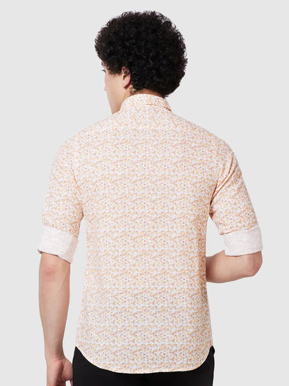 Men Yellow Contemporary Fit Print Cotton Full Sleeve Shirts