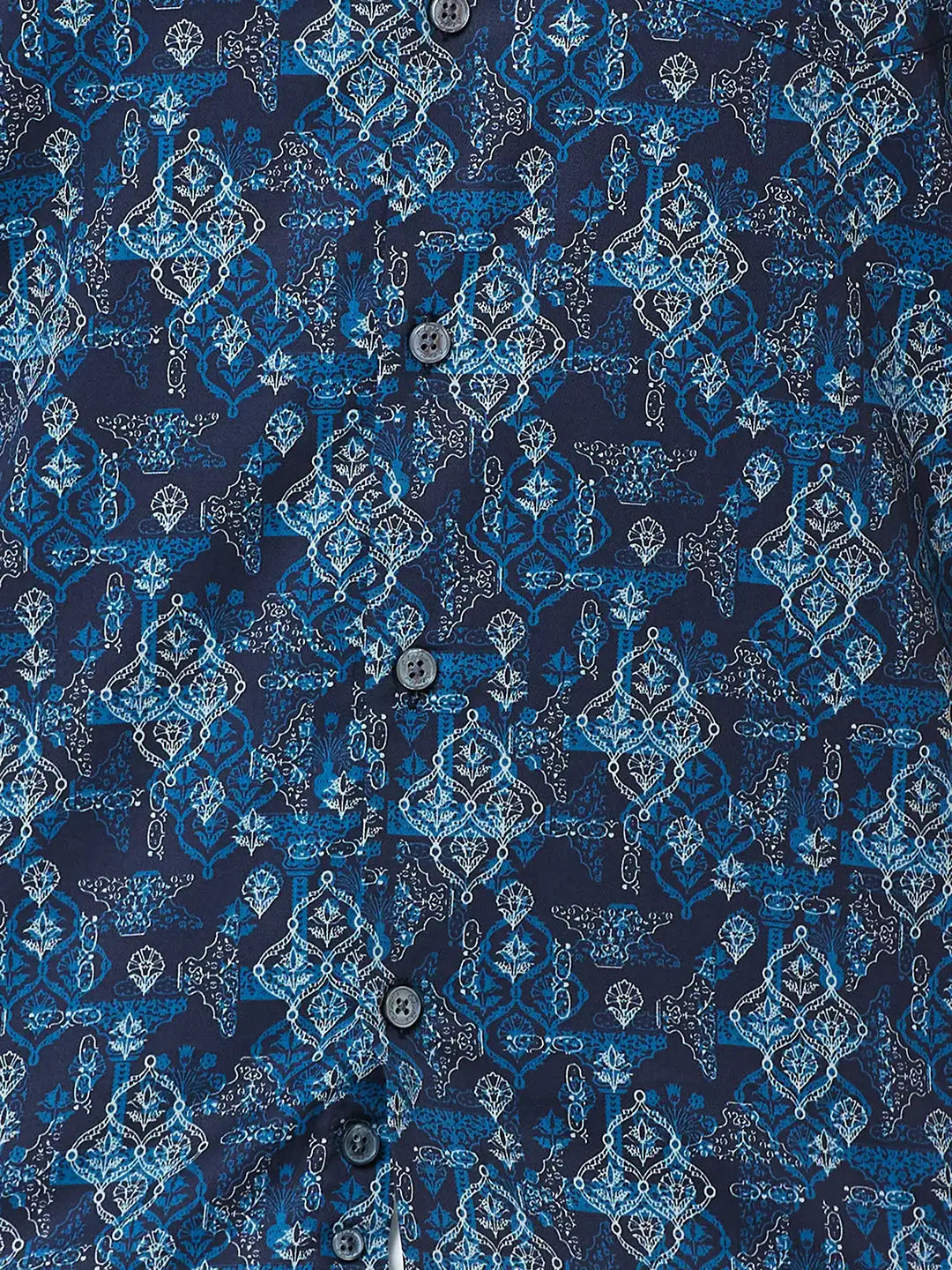 Men Blue Contemporary Fit Print Cotton Full Sleeve Shirts