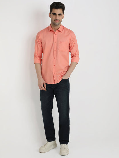 Colorplus Men Orange Solid Slim Fit Cotton Full Sleeve Casual Shirt