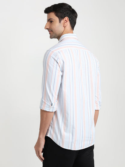 Colorplus Men Blue Stripe Slim Fit Cotton Blend Full Sleeve Casual Shirt