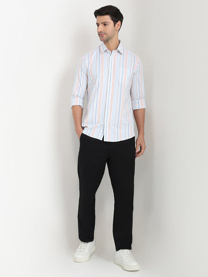 Colorplus Men Blue Stripe Slim Fit Cotton Blend Full Sleeve Casual Shirt