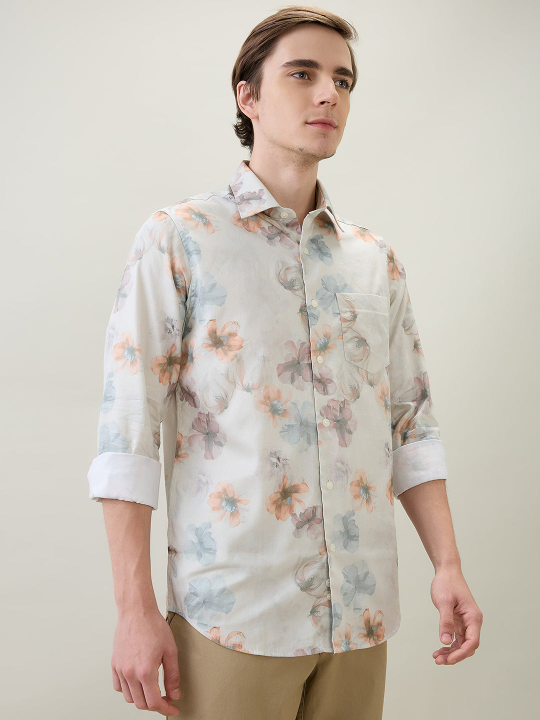 Colorplus Men Brown Printed Slim Fit Cotton Full Sleeve Casual Shirt