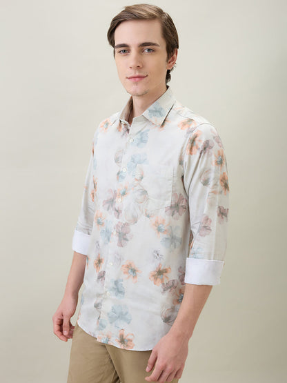 Colorplus Men Brown Printed Slim Fit Cotton Full Sleeve Casual Shirt