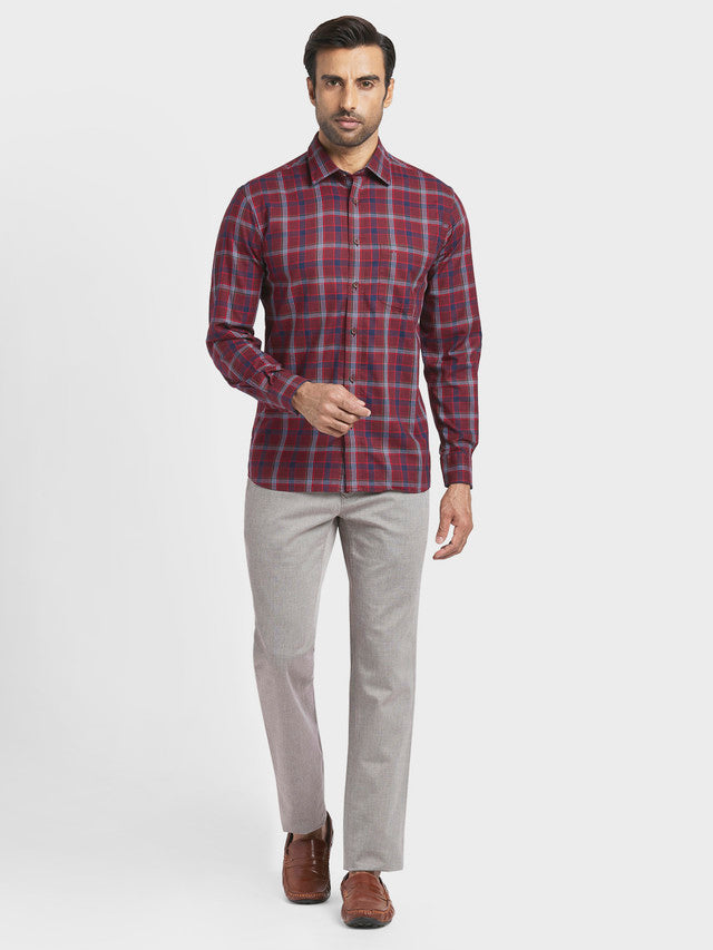 Colorplus Red Checks Tailored Fit Full Sleeve Cotton Shirt