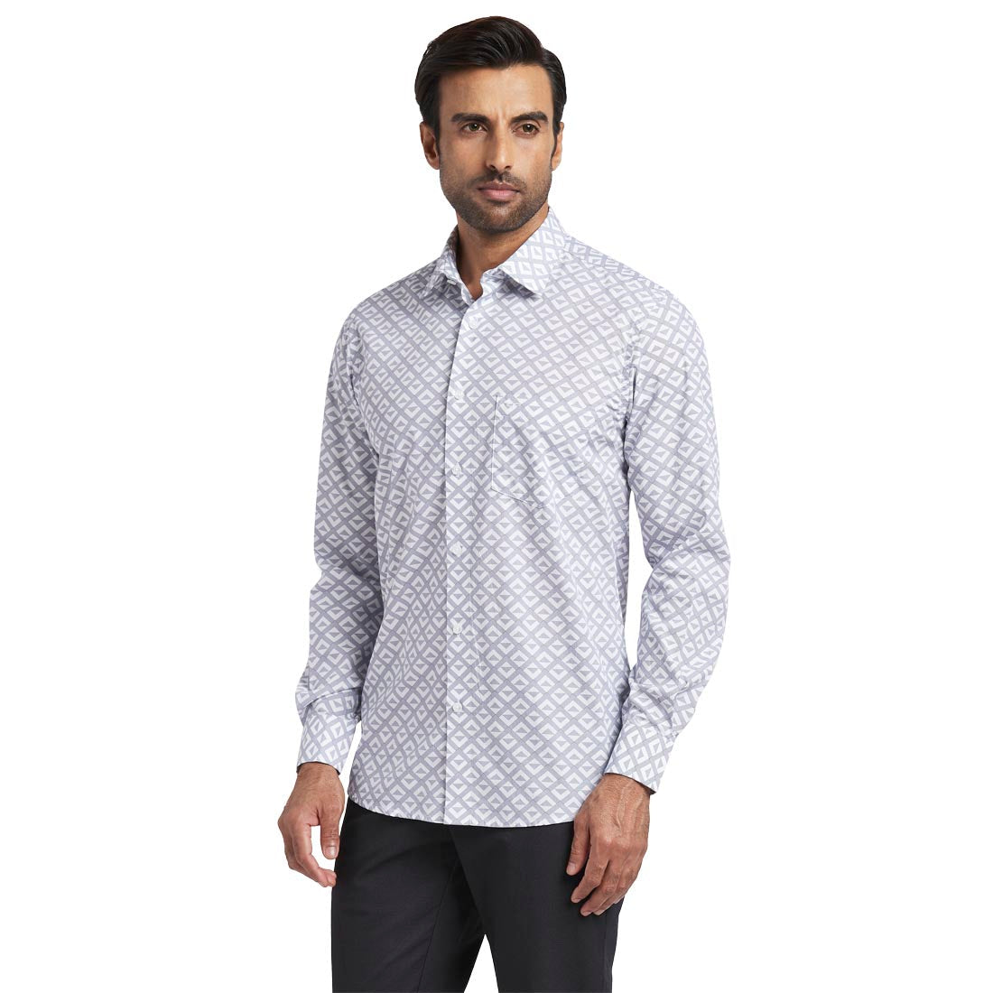 Men White Tailored Fit Print Cotton Full Sleeve Shirts