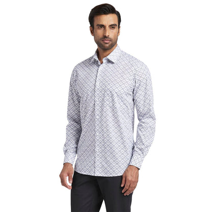 Men White Tailored Fit Print Cotton Full Sleeve Shirts