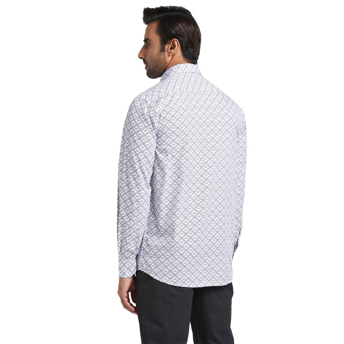 Men White Tailored Fit Print Cotton Full Sleeve Shirts