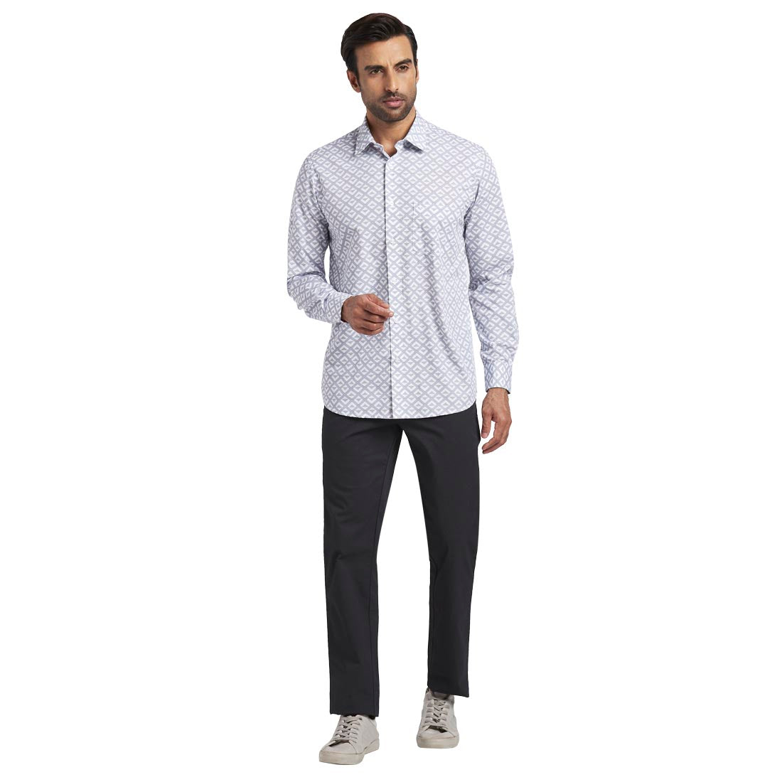 Men White Tailored Fit Print Cotton Full Sleeve Shirts