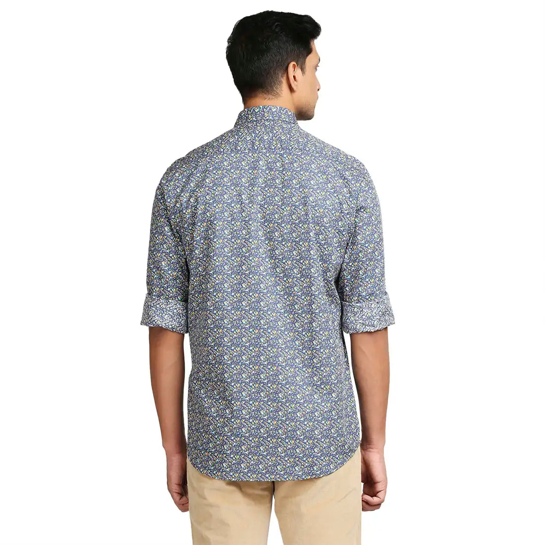 Men Blue Tailored Fit Print Cotton Full Sleeve Shirts